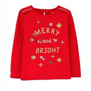 NEW carter's® "Merry and Bright" Long Sleeve Holiday T-Shirt in Red - Size 3T